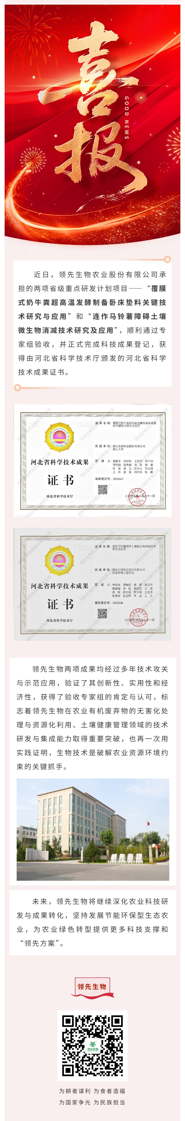 【喜訊】領(lǐng)先生物斬獲兩項省級科技成果！